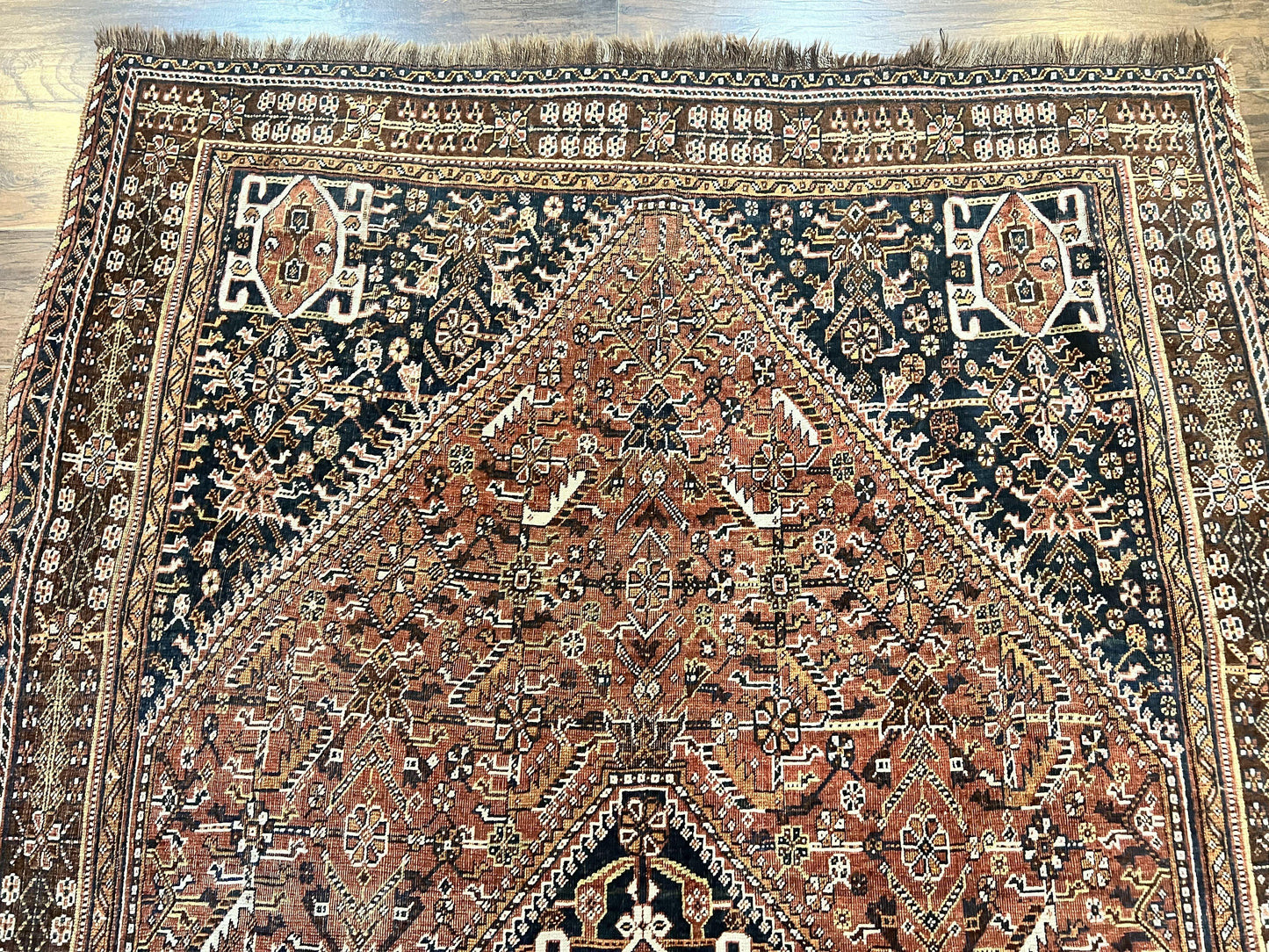 Antique Persian Shiraz Tribal Rug 6x8 Hand Knotted Wool Carpet Red Blue Geometric Design