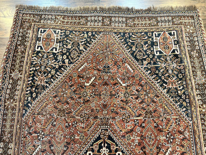 Antique Persian Shiraz Tribal Rug 6x8 Hand Knotted Wool Carpet Red Blue Geometric Design