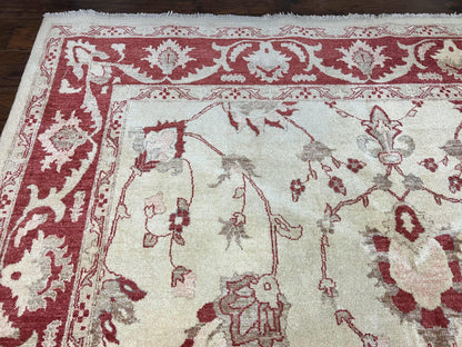Peshawar Rug 8x12 Pakistani Carpet, Oriental Rug 8 x 12 Chobi Rug, Beige and Red, Allover Large Floral Design, Hand Knotted Vintage Wool