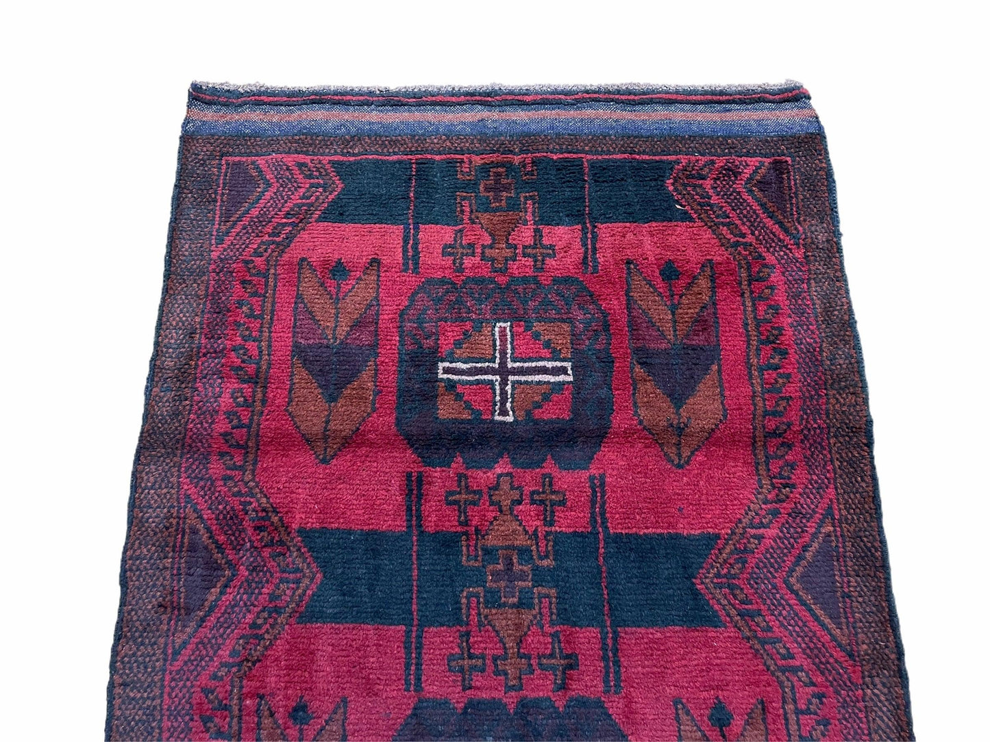 Balouchi Rug Vintage Hand Knotted Afghan Wool Tribal Area Rug Red Black