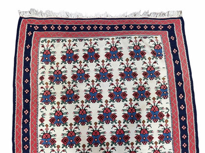 Vintage Kurdish Kilim Rug 3x5 Handwoven Heirloom Flatweave Collectible Beige