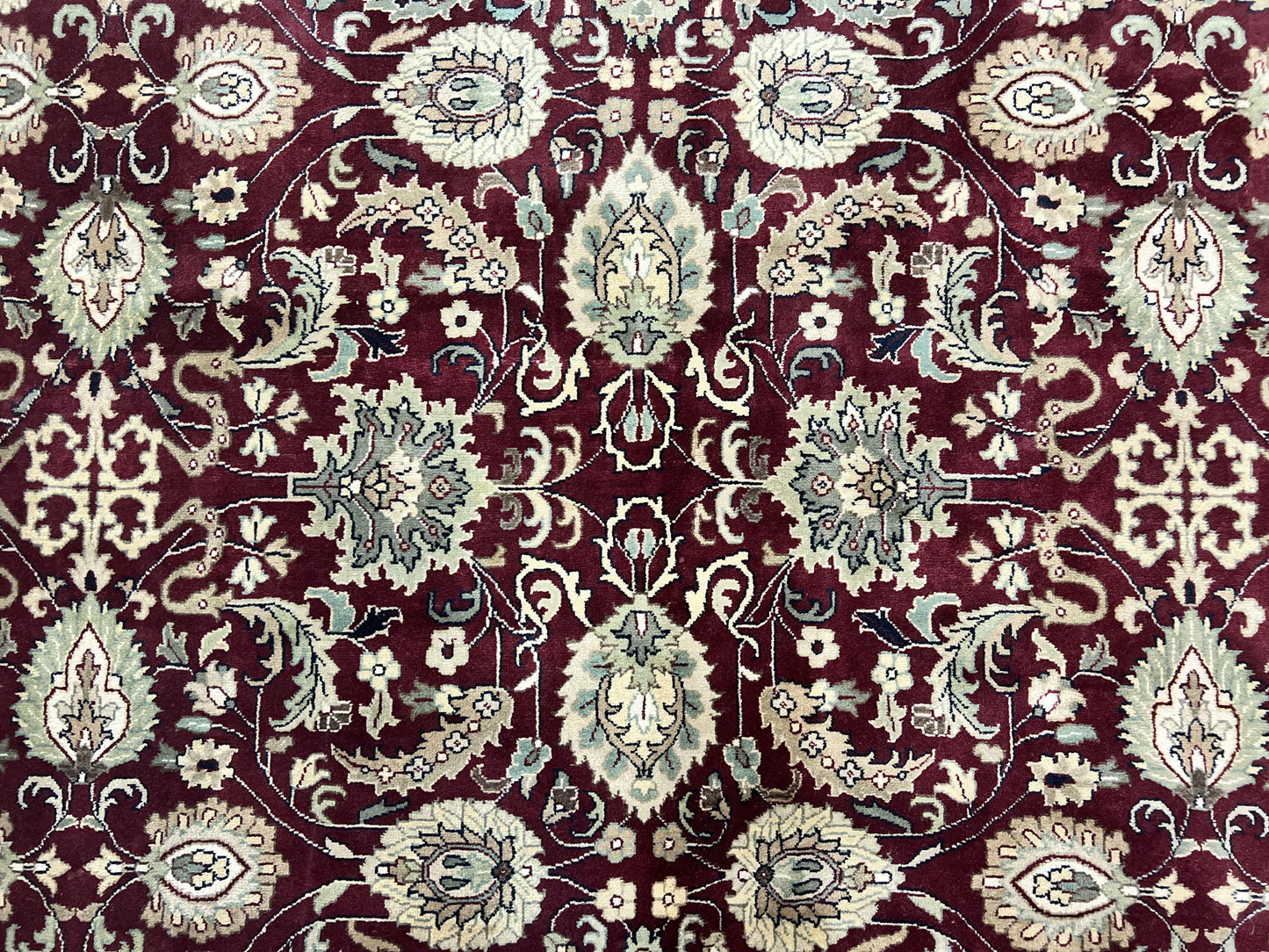 Indo Persian Rug 10x14, Floral Allover, Maroon, Handmade Hand Knotted VIntage Wool Rug, Large Oriental Carpet