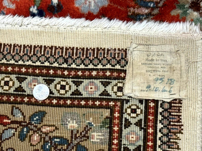 Persian Tabriz Rug 6x10, Burnt Orange and Tan, Animal Pictorials, Deer, Floral, Taba Tabae Carpet