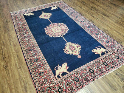 Turkish Ghiordes Wool Rug Antique 4x6 Handmade Lions Pattern With Vegetable Dyes