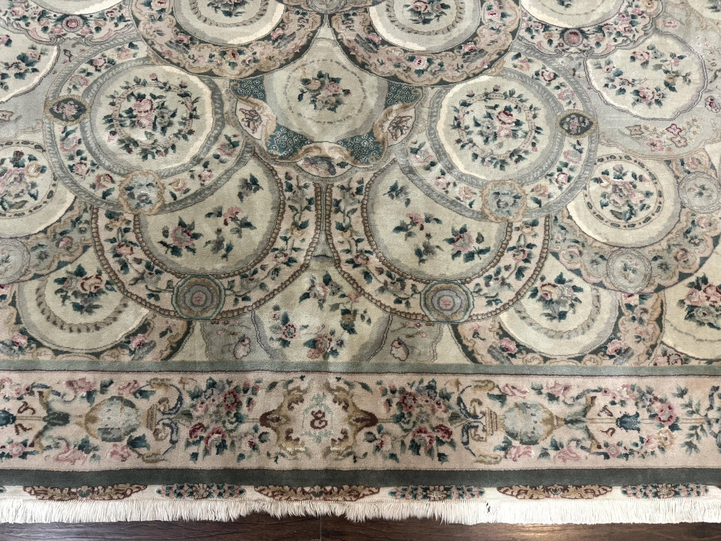 Pak Persian Rug Wool 9x12 Hand Knotted With Silk Highlights Floral Green European Design