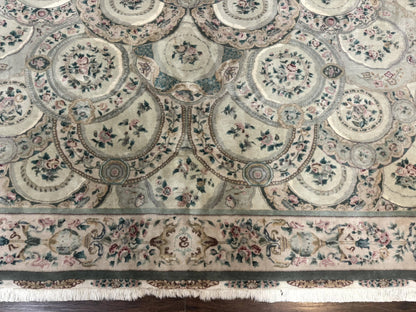 Pak Persian Rug Wool 9x12 Hand Knotted With Silk Highlights Floral Green European Design