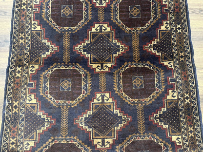 Afghan Balouch Rug Navy Blue 4x6 Handwoven Handmade Contemporary Wool Accent