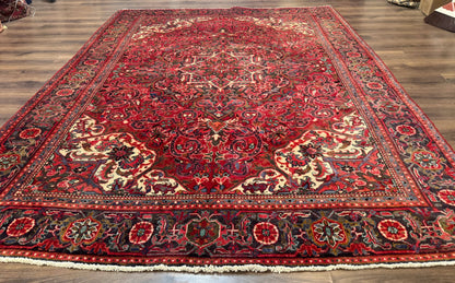 Persian Heriz Rug 7x10 Vintage Wool Carpet Red Navy Geometric Medallion