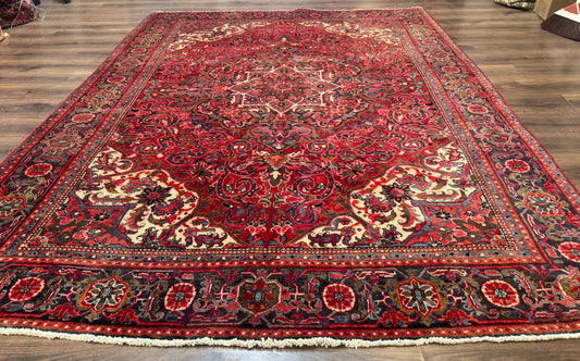 Persian Heriz Rug 7x10 Vintage Wool Carpet Red Navy Geometric Medallion