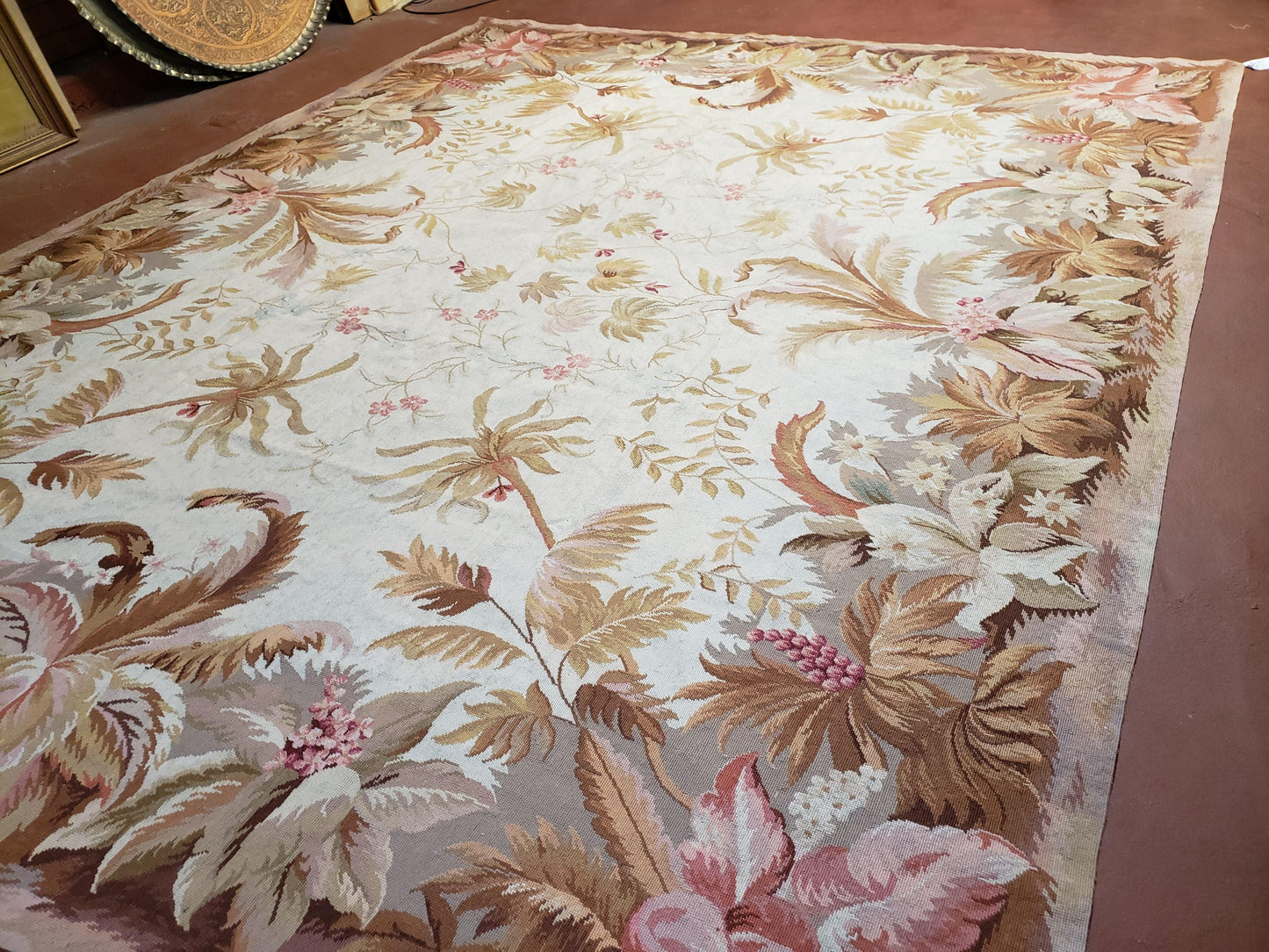 Needlepoint Rug Floral Beige Handmade Premium Wool New Area Rug 8x10