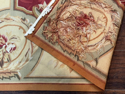 Aubusson Rug 4x6 Red Floral European Design Vintage Wool Handwoven