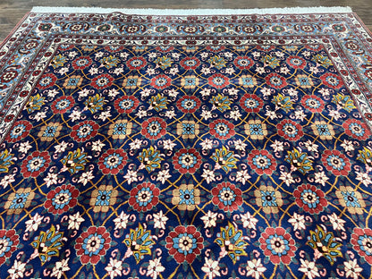 Persian Veramin Rug 7x11 Handmade Vintage Navy Blue Wool Area Rug