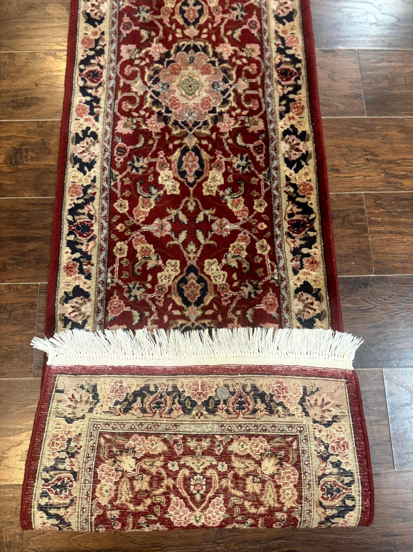 Short Runner Rug 2x6, Fine 200 KPSI, Red Floral Medallion, Wool and Silk Highlights, Persian Runner Rug, Traditional, Sino Persian