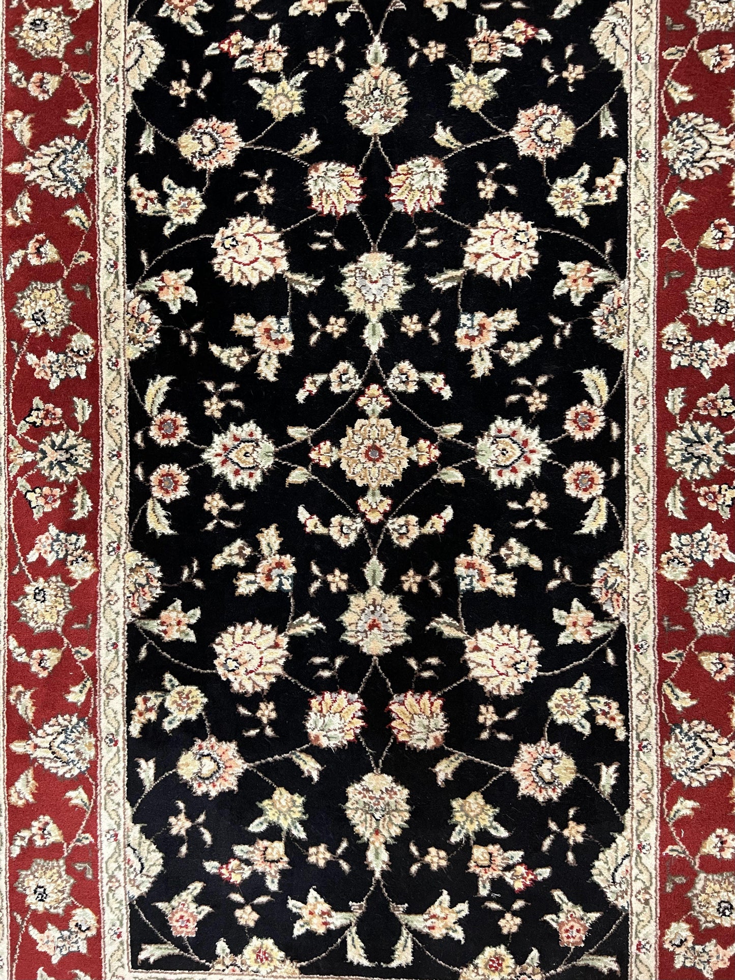 Pak Persian Rug 3x5, Black and Red, Floral Allover, Vintage Hand Knotted Wool Oriental Carpet, Pakistani Rug, Small Handmade Area Rug 3 x 5