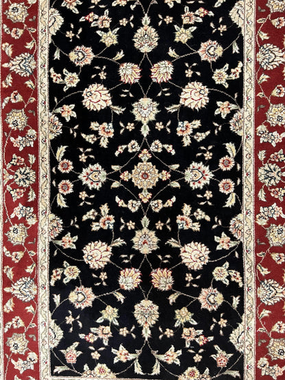 Pak Persian Rug 3x5, Black and Red, Floral Allover, Vintage Hand Knotted Wool Oriental Carpet, Pakistani Rug, Small Handmade Area Rug 3 x 5