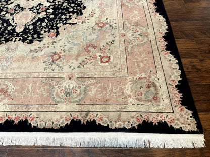 Pak Persian Tabriz Rug 8.6 x 11.6, Black Pink, Traditional Elegant Formal Oriental Carpet, Dining Room Rug, Fine 225 KPSI