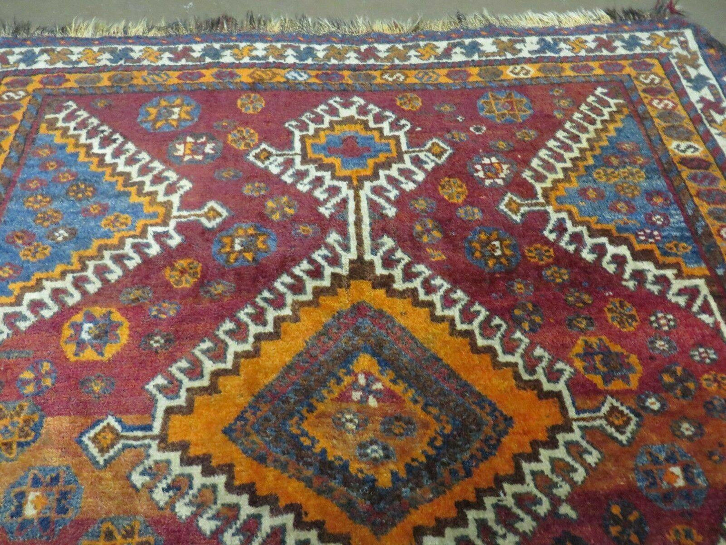 Turkish Wool Rug Antique Handmade Tribal Design 4x7 Feet Vegetable Dyed 1950s