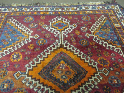 Turkish Wool Rug Antique Handmade Tribal Design 4x7 Feet Vegetable Dyed 1950s
