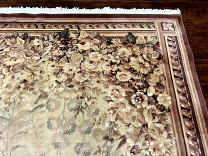 Aubusson Wool Rug 9x11 With Silk Highlights European Vintage Handmade Floral Design