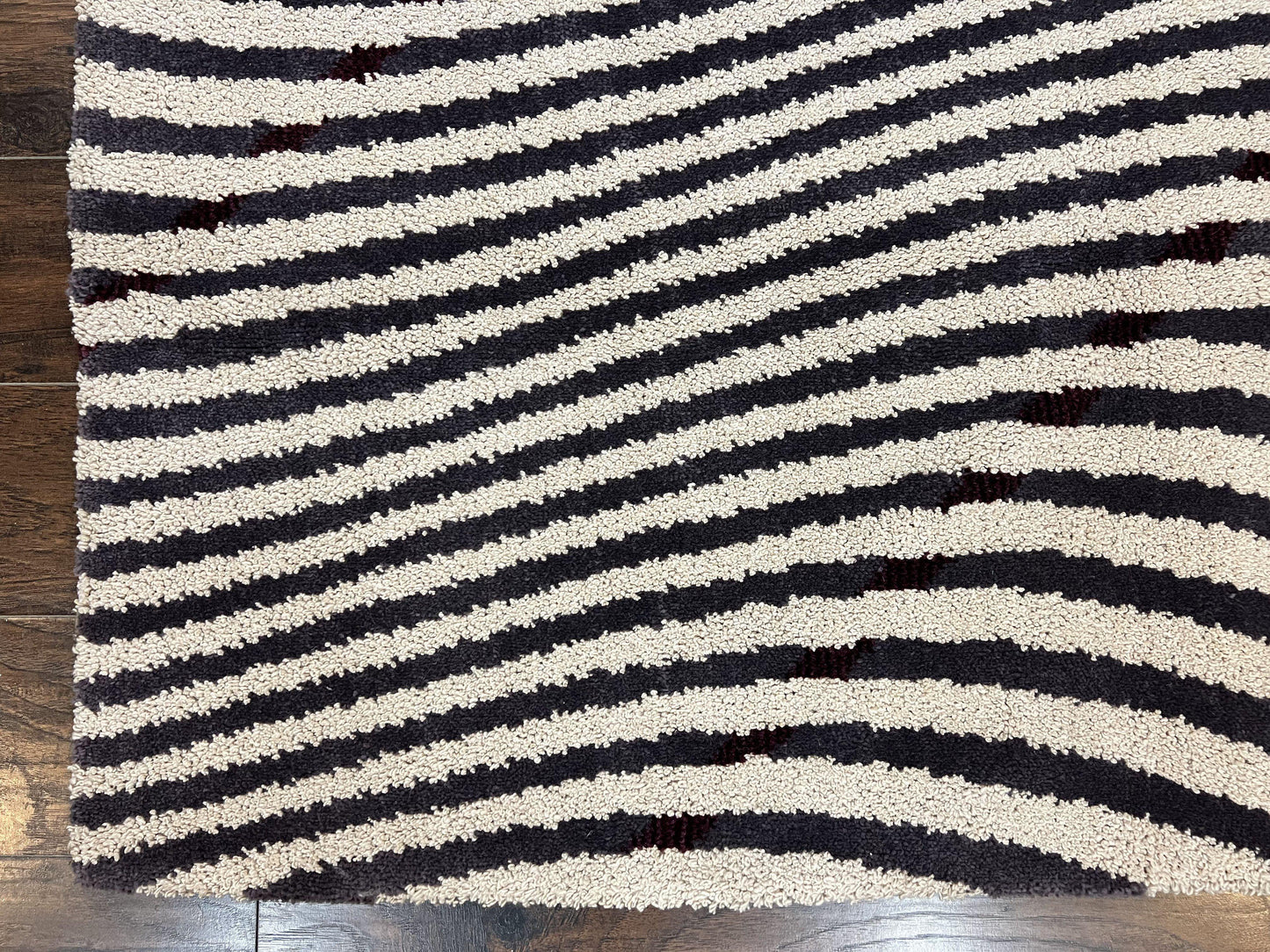 Zebra Shag Rug Vintage Wool Five Point Seven By Seven Point Four Feet Black And White Decor