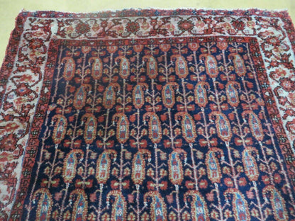 Antique Turkish Sivas Wool Rug Handwoven 4x6 Vegetable Dye Blue