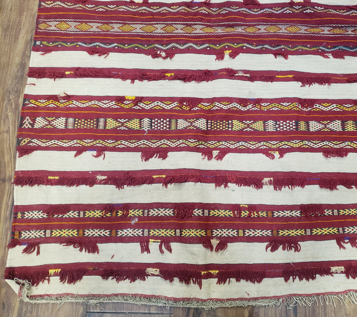 Turkoman Yamud Rug Antique 1920s Hand Knotted 3x5 ft Sofreh Table Cover Tribal Bohemian Ivory and Red