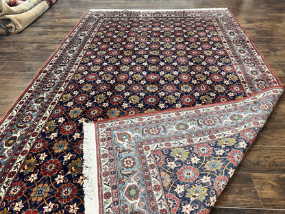 Persian Veramin Rug 7x11 Handmade Vintage Navy Blue Wool Area Rug