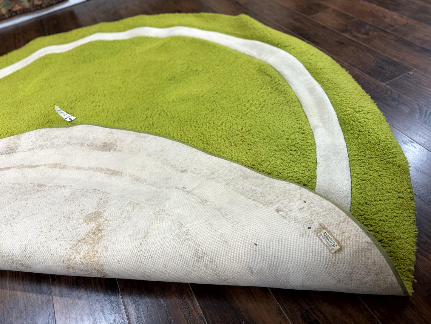 Vintage Lime Green Round Wool Rug 9x9 Hand Tufted Open Field