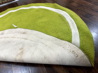 Vintage Lime Green Round Wool Rug 9x9 Hand Tufted Open Field