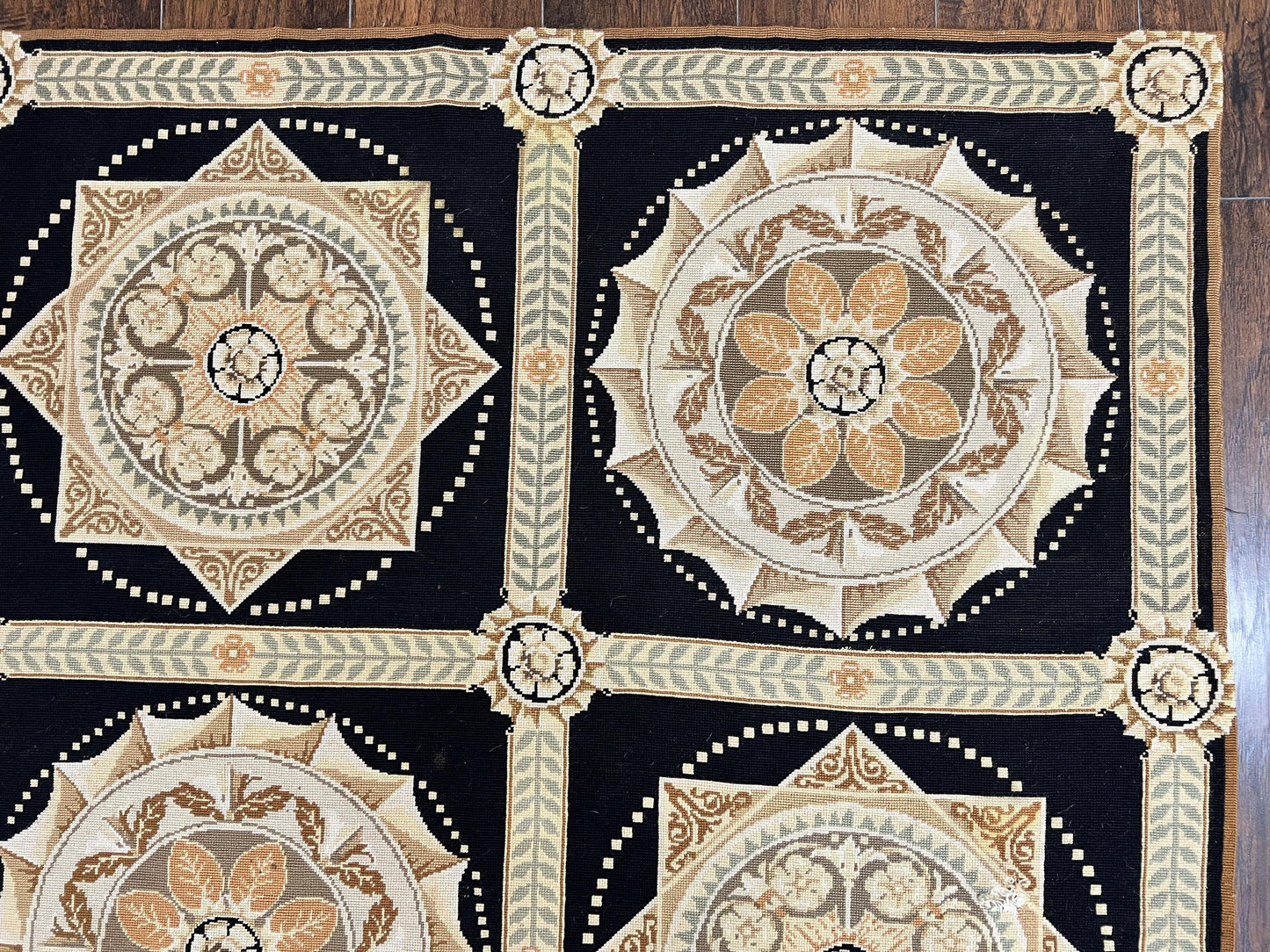 Needlepoint Rug 8x10 Handwoven Wool Panel Design Vintage French European