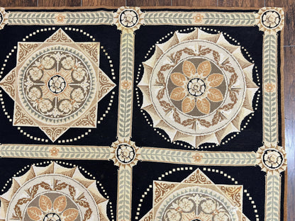 Needlepoint Rug 8x10 Handwoven Wool Panel Design Vintage French European