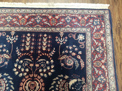 Indo Persian Rug 4x6 Hand Knotted Wool Oriental Carpet Dark Blue Floral Entryway