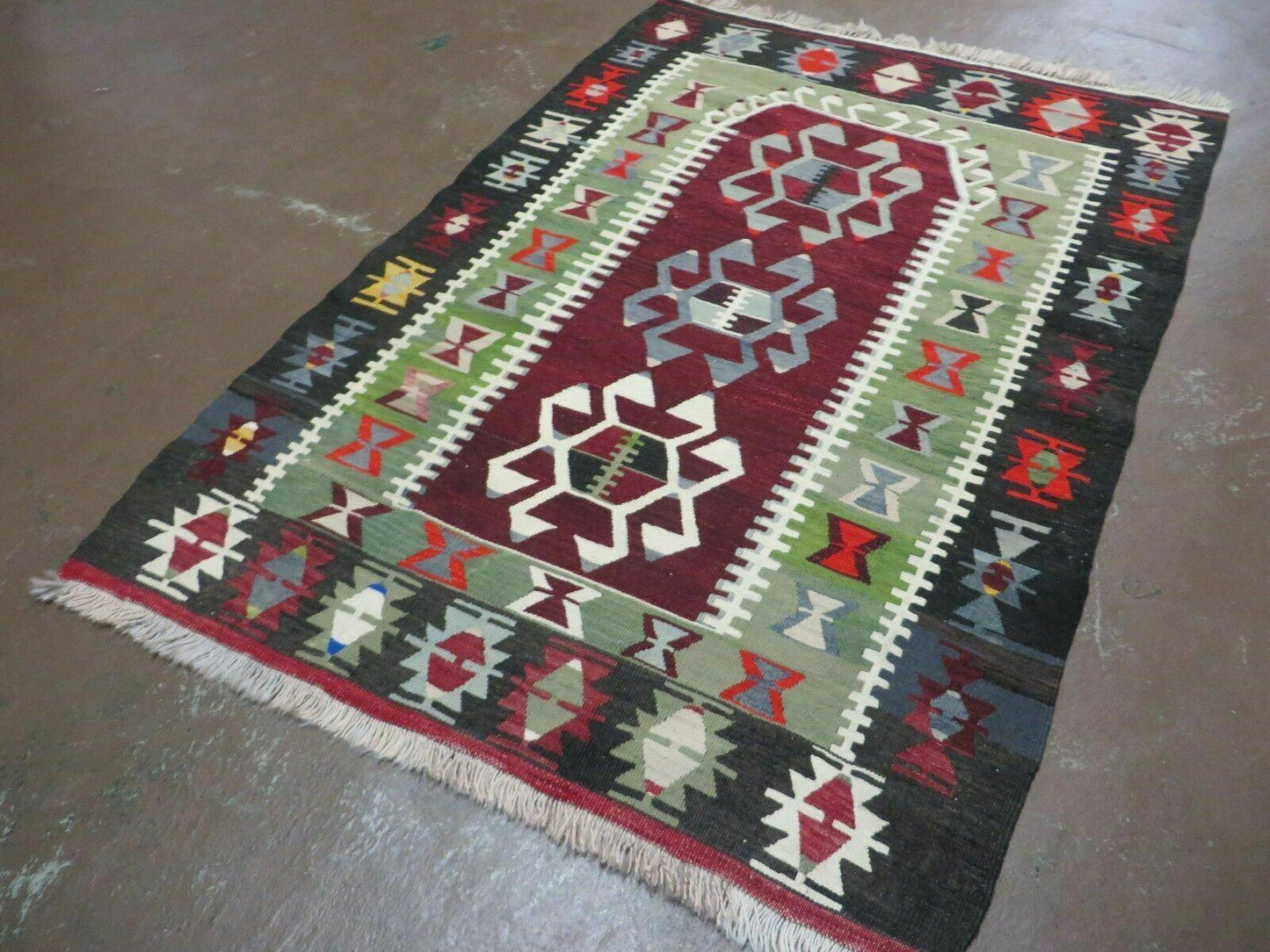 Turkish Kilim Rug Vintage Handmade Flat Weave Wool Veg Dyes 3 Ft 8 In By 5 Ft 1 In