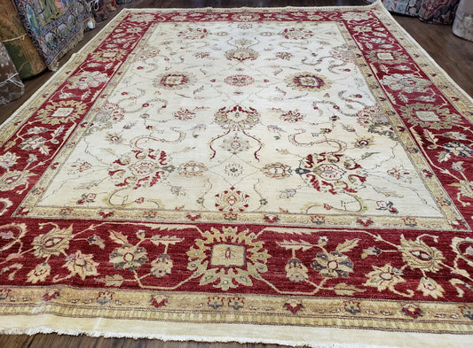 Peshawar Rug Hand Knotted Wool 9x12 Vintage Pakistani Oushak Decor