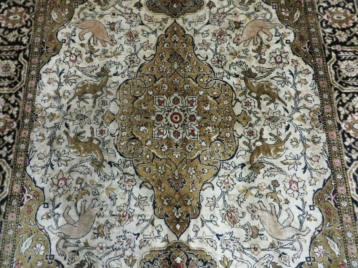 Handmade Chinese Silk Rug Deer And Birds Hand Knotted One Of A Kind 3 By 5