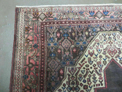 Antique Handmade Wool Rug Open Field Oriental Floral Indian Vegetable Dyes Colors 47 By 59 Inches
