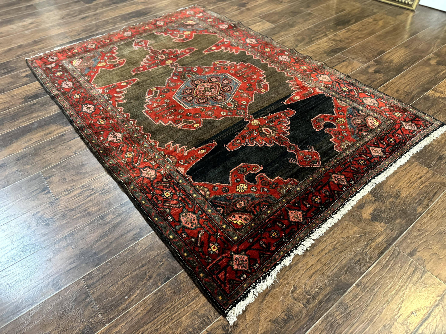 Antique Persian Tribal Rug 5x7 Geometric Wool Carpet Kurdish Senneh Rug