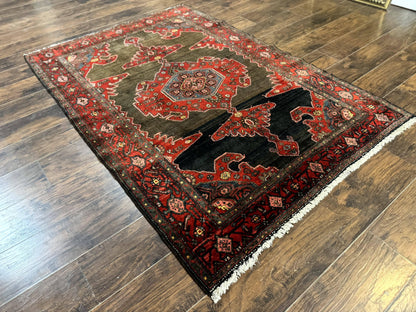 Antique Persian Tribal Rug 5x7 Geometric Wool Carpet Kurdish Senneh Rug