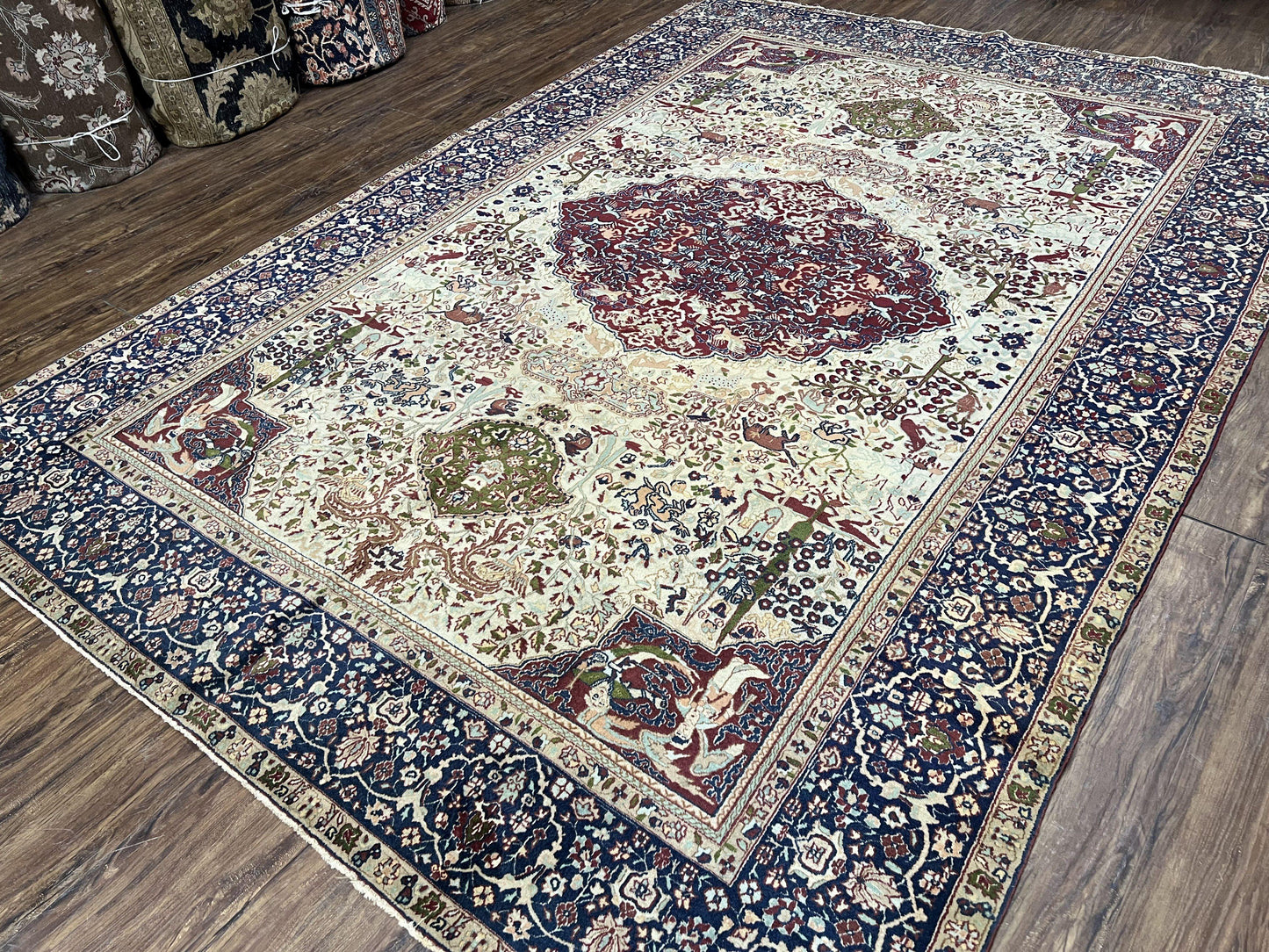 Antique Indian Agra Rug Rare Early 20th Century Hand Knotted Wool Collectible Oriental Carpet