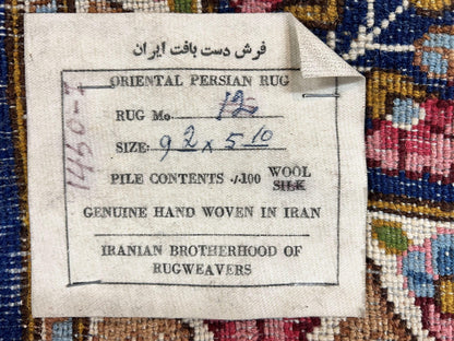 Persian Kirman Rug 6x9, Floral Medallion Vintage Wool Handmade Carpet 6 x 9, Animal Pictorials Birds, Semi Antique, Navy Blue, Millefleur