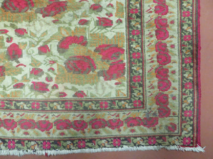 Antique Handmade India Floral Wool Rug 5x6 Roses And Traditional Oriental Design