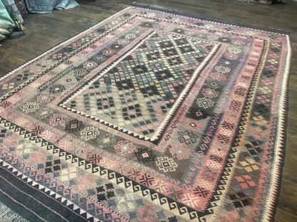 Persian Kurdish Kilim Rug 8x10 Handwoven Wool Flatweave Vintage Zarand Kilim