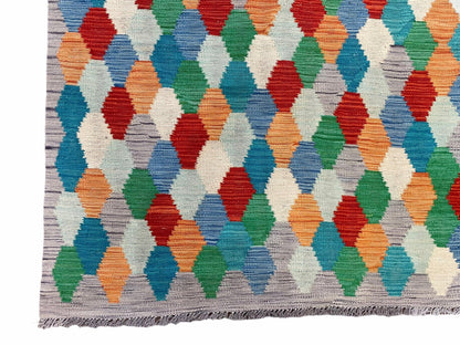 Colorful Chobi Kilim Rug 6x9 Handmade Wool Area Rug For Playrooms