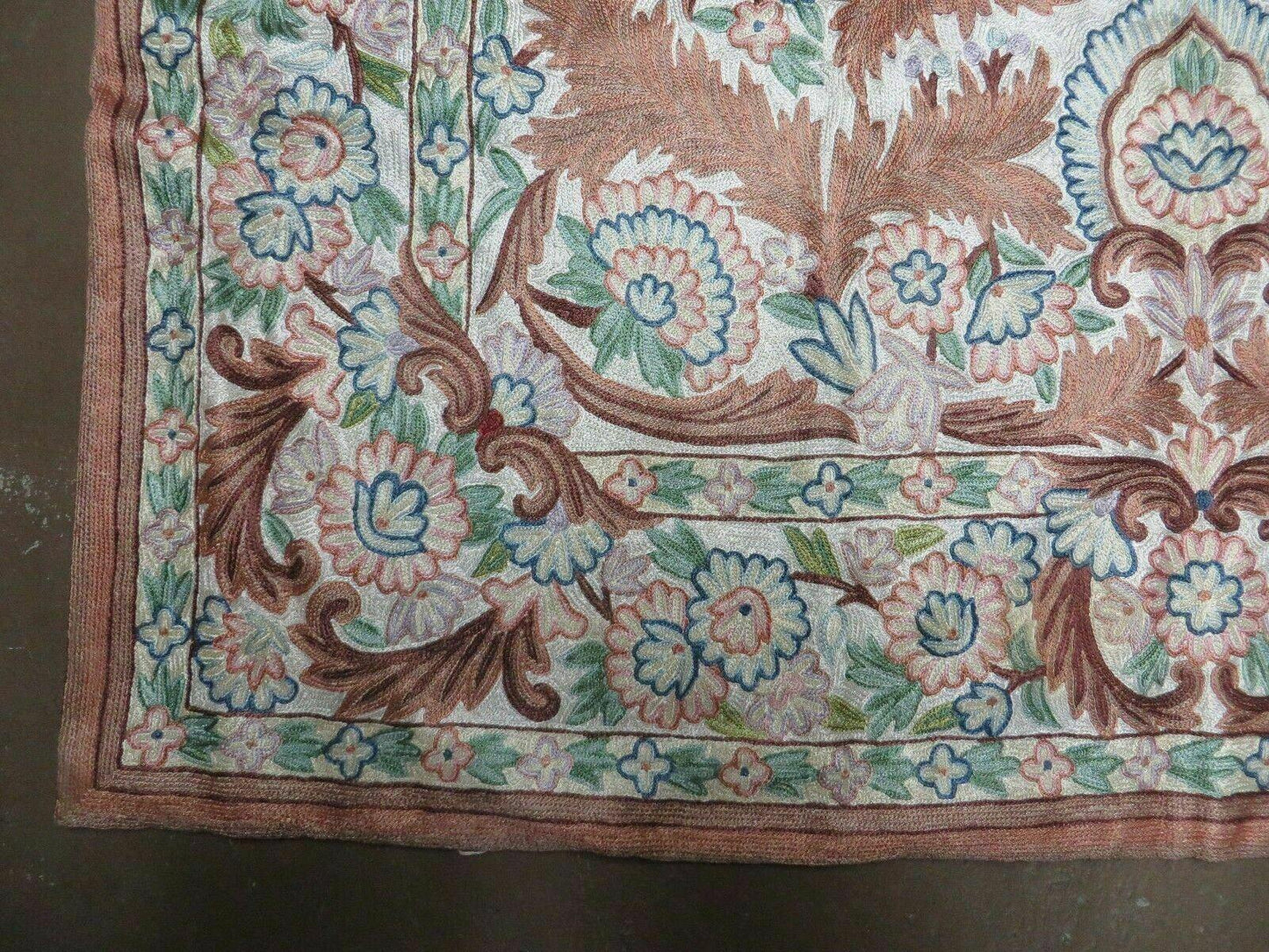 Vintage Hand Stitched Silk On Cotton Rug From India Floral Pattern 46 By 72 Inches