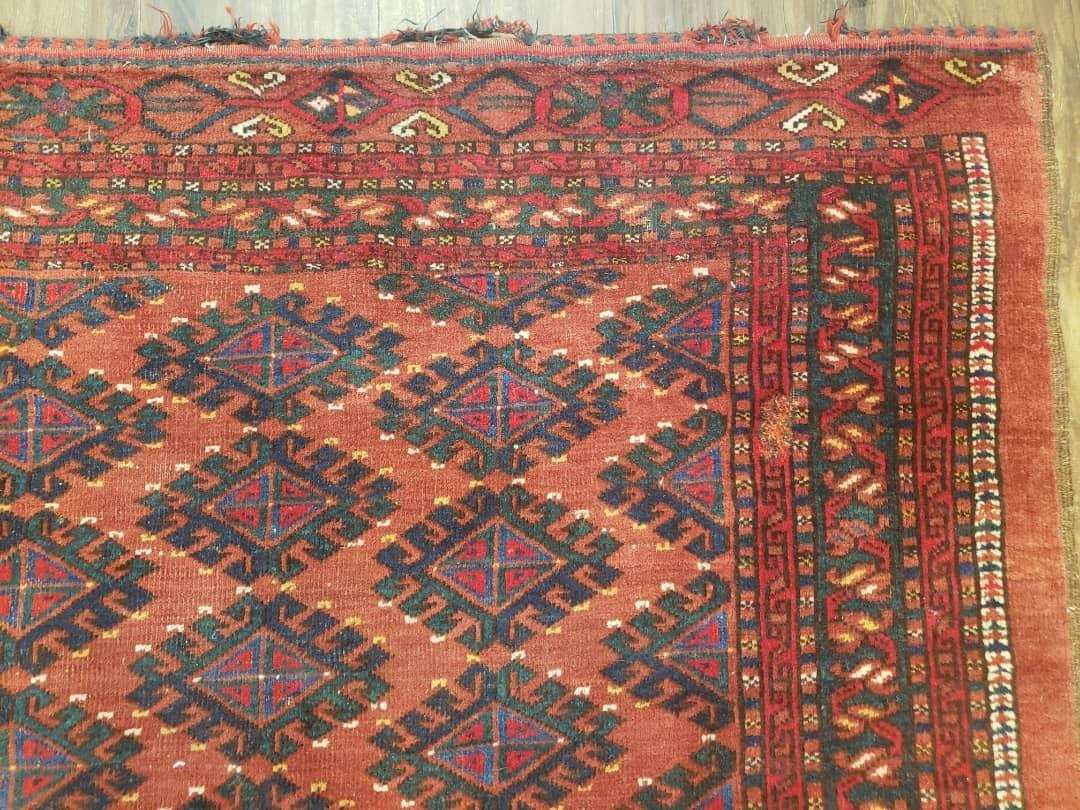 Antique Turkoman Rug Hand Knotted Wool 3ft 4in By 5ft Red Tribal Carpet