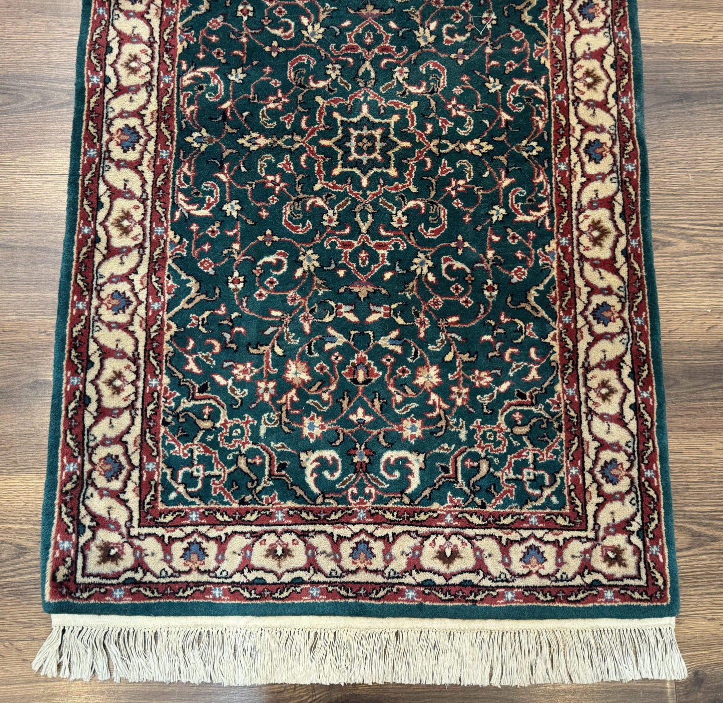 Indo Persian Rug Dark Green Hand Knotted Wool Area Rug 2.5x4 Small Oriental Carpet