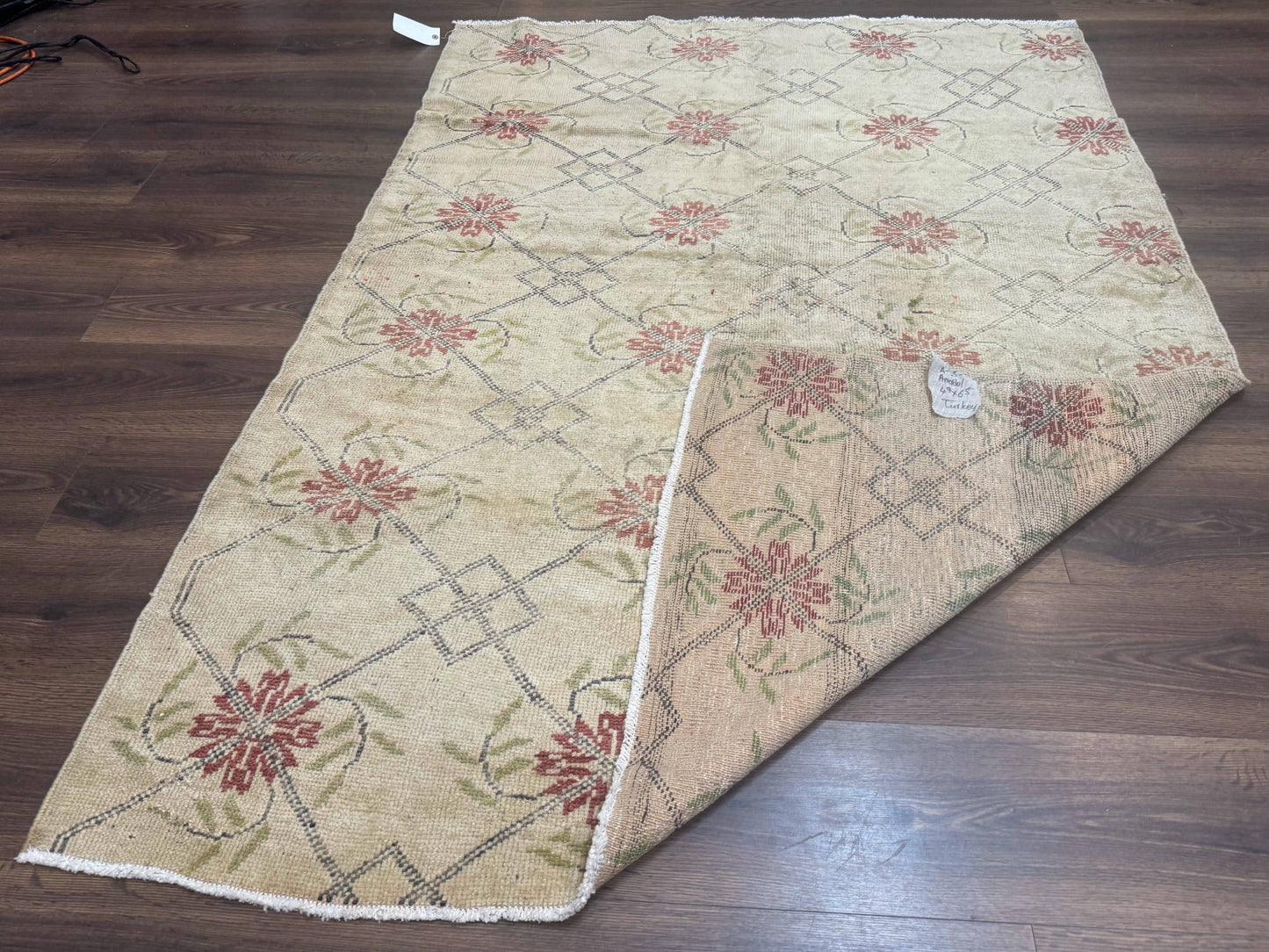 Turkish Rug 5x6 Oushak Carpet Beige Hand Knotted Wool Area Rug