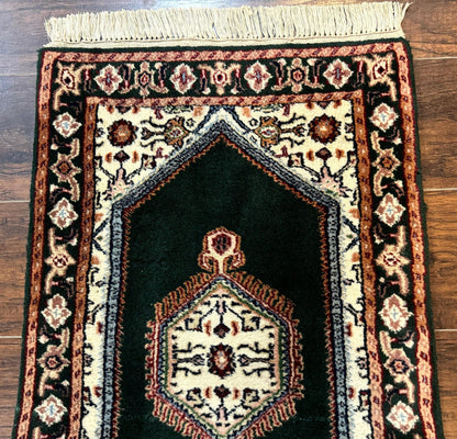 Indo Persian Rug Small Dark Green Hand Knotted Vintage Bidjar Area Rug 2x3