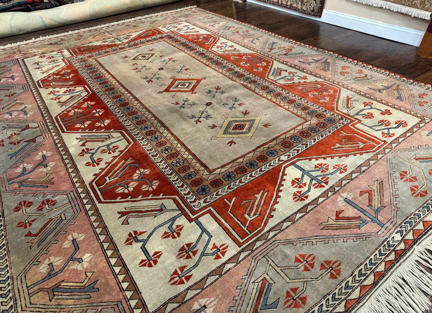 Turkish Milas Rug 10x13 Hand Knotted Wool Vintage Gray Area Rug