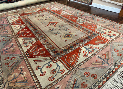 Turkish Milas Rug 10x13 Hand Knotted Wool Vintage Gray Area Rug